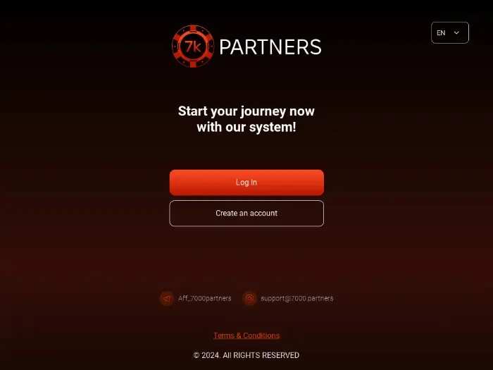 Экран авторизации и создания аккаунта 7K Partners
